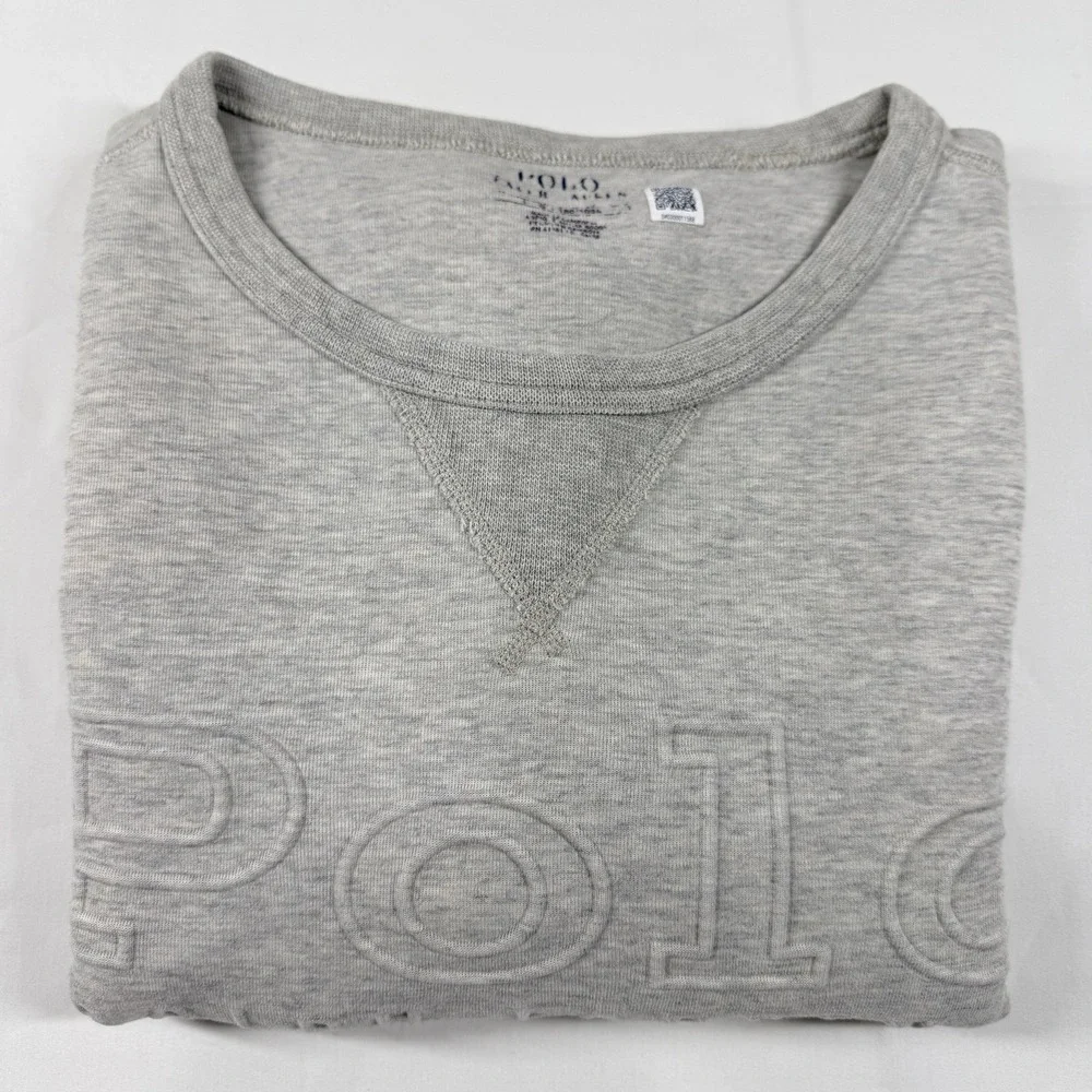 Polo Ralph Lauren Logo Embossed Double Knit Sweatshirt Men's L Gray Crewneck